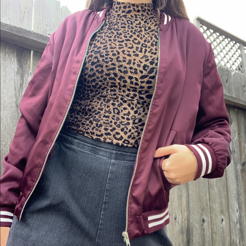 Awesome burgundy silk/satin varsity jacket
